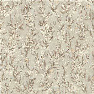 papel pintado romántico de flores en gris verdoso claro