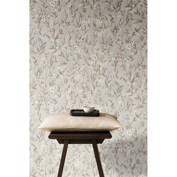 Romantic Floral Wallpaper In Light Greenish Grey · Rasch Noble Zen 435245