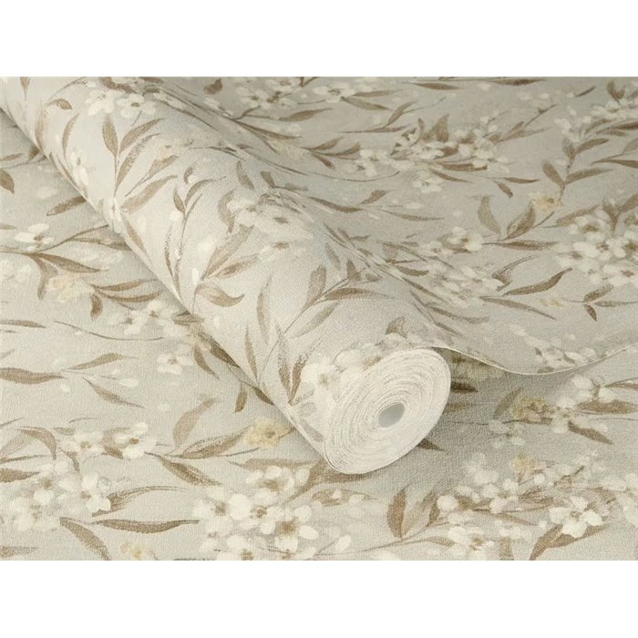 papier peint romantique à fleurs gris verdâtre clair · Rasch Noble Zen 435245