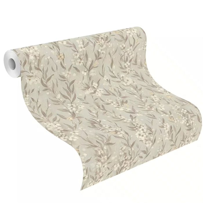 Romantic Floral Wallpaper In Light Greenish Grey · Rasch Noble Zen 435245