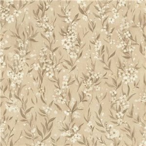 Papier peint japandi de branches et fleurs beige