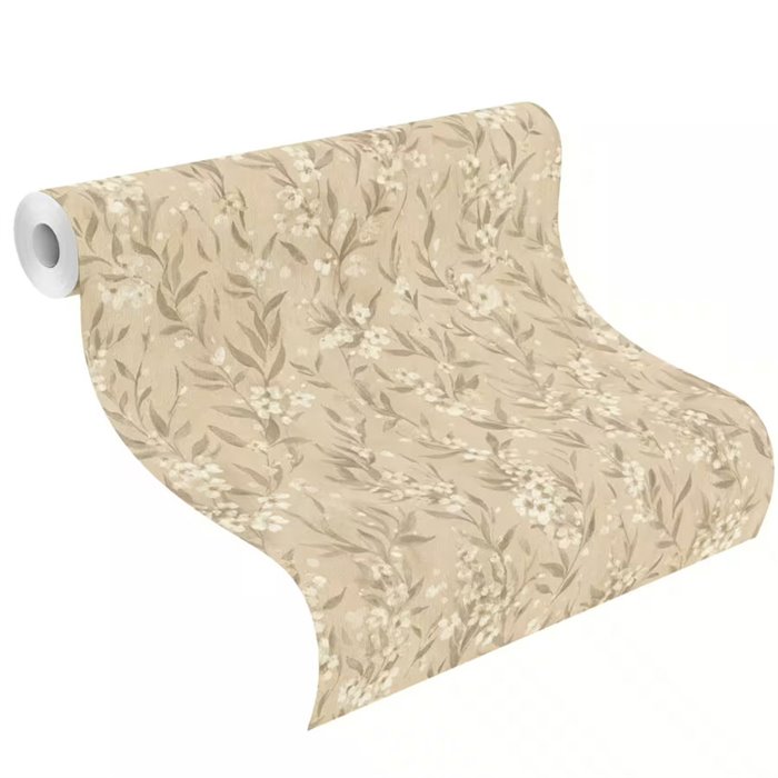 Papel pintado japandi de ramas y flores beige · Rasch Noble Zen 435252