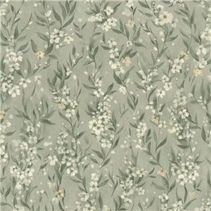 Tapete Mit Blumen Und Blättern In Grüngrauem Farbton
