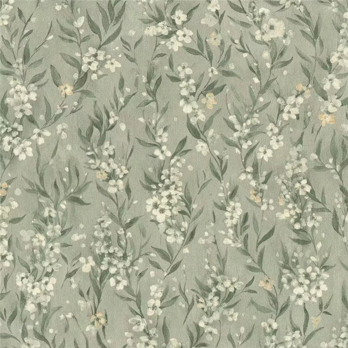 Wallpaper With Flowers And Leaves In Green Gray Tone · Rasch Noble Zen 435269