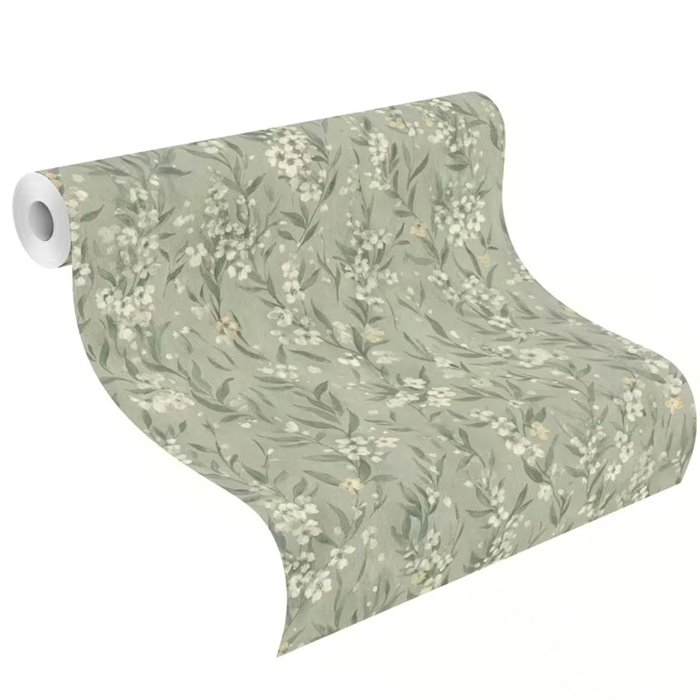 Tapete Mit Blumen Und Blättern In Grüngrauem Farbton · Rasch Noble Zen 435269