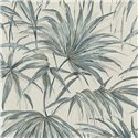 Papel pintado tropical de hojas de palmera en tonos azul grisáceo · Rasch Noble Zen 435337