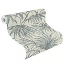 Tropical Palm Leaves Wallpaper In Greyish Blue Tones · Rasch Noble Zen 435337