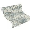 Papier peint tropical à feuilles de palmier en tons bleu gris · Rasch Noble Zen 435337