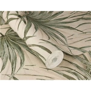 Wallpaper Tropical Green Leaves On Beige 2