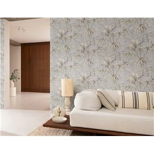 Wallpaper Tropical Palm Leaves Design In Grey 2