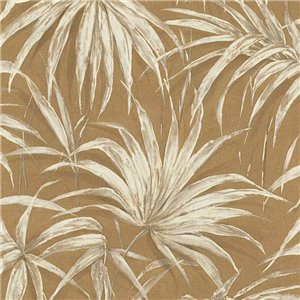 Papel pintado japandi de hojas color marrón dorado