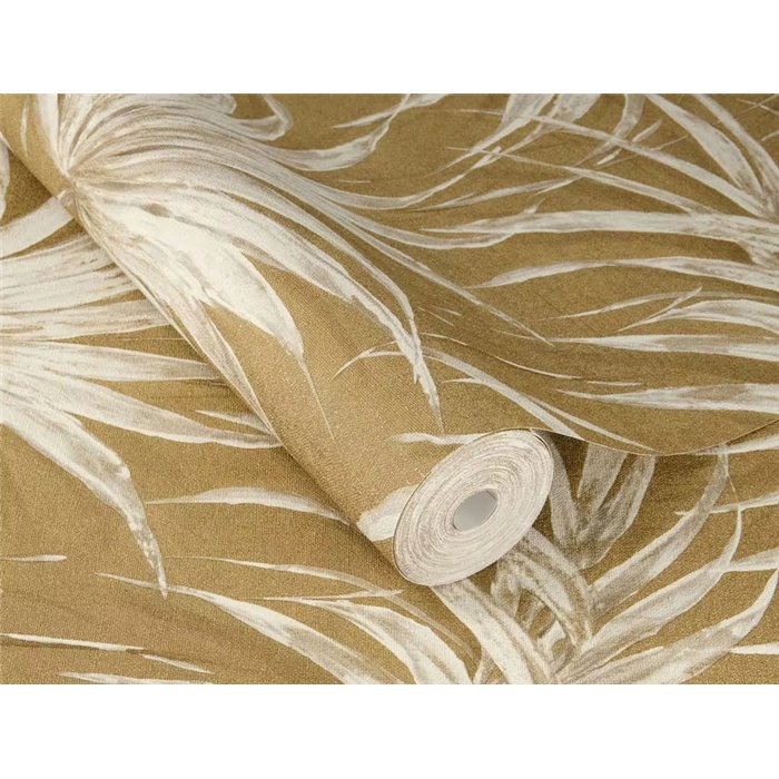 Wallpaper Japandi Leaves Golden Brown · Rasch Noble Zen 435375