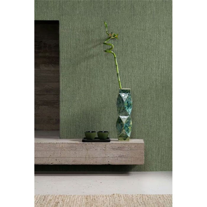 Tapete Japandi Naturfasern-Optik Moosgrün · Rasch Noble Zen 435573