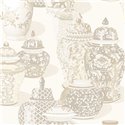 Papel pintado oriental de jarrones y flores en tonos beige · Eijffinger Magnifique 351211