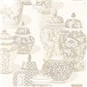 Papel pintado oriental de jarrones y flores en tonos beige