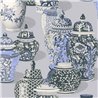 Wallpaper Oriental Vases And Floral Patterns Blue