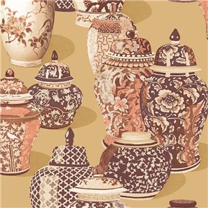 Orientalische Tapete Mit Vasen- Und Blumenmotiven In Beige