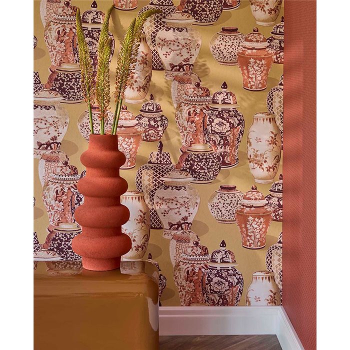 Orientalische Tapete Mit Vasen- Und Blumenmotiven In Beige · Eijffinger Magnifique 351213