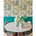 Papel pintado oriental de jarrones florales en tonos turquesa y beige · Eijffinger Magnifique 351215