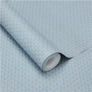 Papel pintado contemporáneo geométrico azul claro con detalles plateados