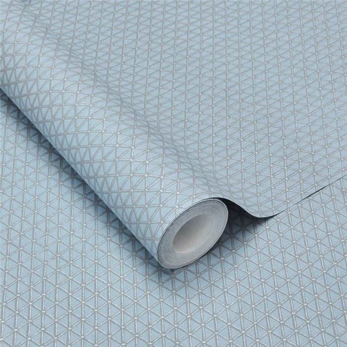 Papel pintado contemporáneo geométrico azul claro con detalles plateados · Eijffinger Magnifique 351222