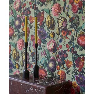 Botanical Wallpaper With Multicolor Flowers And Fruits On... 2
