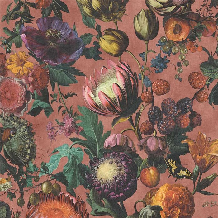 Papier peint classique à motif floral et fruits dans des tons roux · Eijffinger Magnifique 351233