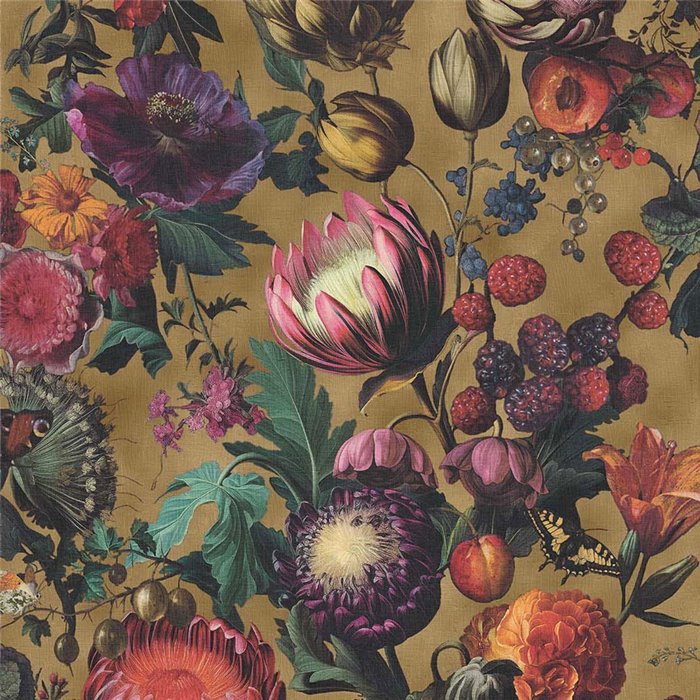 Tapete Barock Blumen Mehrfarbig auf Gold Hintergrund · Eijffinger Magnifique 351234
