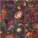 Papel pintado botánico de flores y frutos en rojo intenso · Eijffinger Magnifique 351235