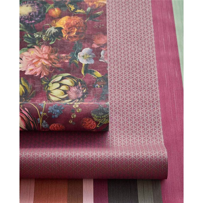 Papier peint botanique à fleurs et fruits rouge intense · Eijffinger Magnifique 351235