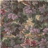 papier peint romantique à feuilles et fleurs dans les tons vert et violet