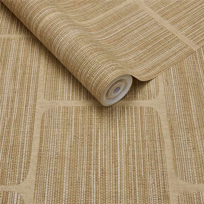 Tapete mit Geometrischen Blöcken in Naturfaser-Optik Sandbeige · Eijffinger Calm Crafted 363251