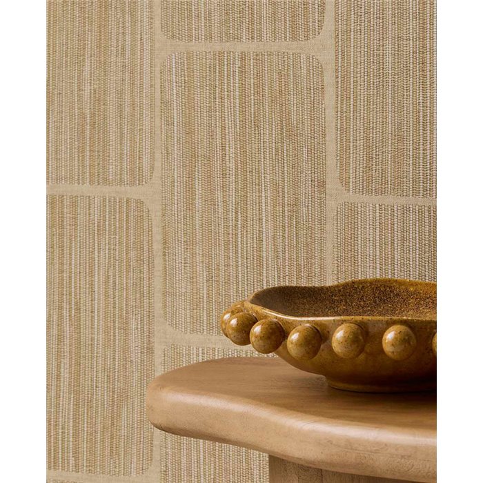 Wallpaper With Geometric Blocks Of Natural Fiber Effect Sand Beige · Eijffinger Calm Crafted 363251