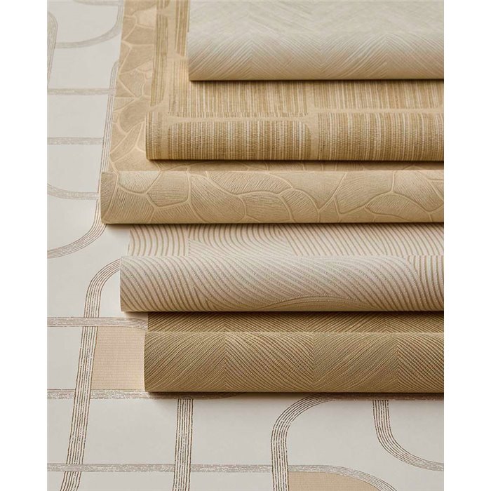 Papier peint à blocs géométriques effet fibres naturelles beige sable · Eijffinger Calm Crafted 363251