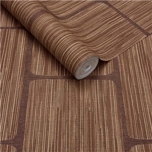 Papel pintado efecto textil geométrico marrón y beige