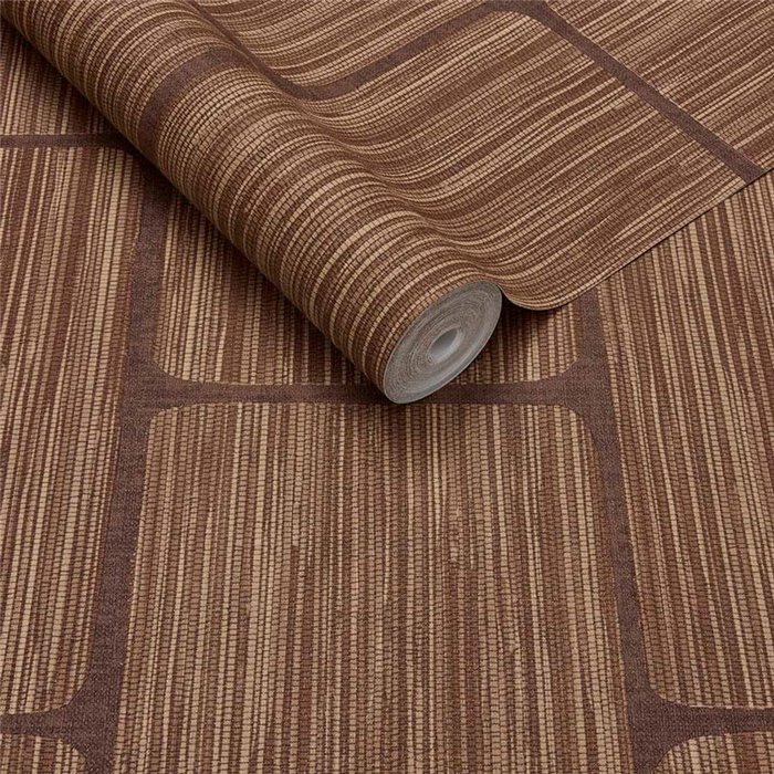 Papier peint effet textile géométrique marron et beige · Eijffinger Calm Crafted 363256