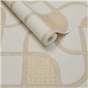 Papier peint moderne géométrique à lignes entrelacées crème et or · Eijffinger Calm Crafted 363260