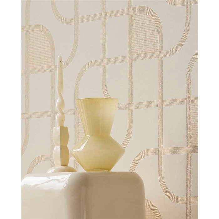 Modern Geometric Intertwined Lines Wallpaper Cream and Gold · Eijffinger Calm Crafted 363260