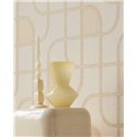 Papier peint moderne géométrique à lignes entrelacées crème et or · Eijffinger Calm Crafted 363260