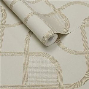 Wallpaper Modern Geometric Curved Pattern Cream And Gold