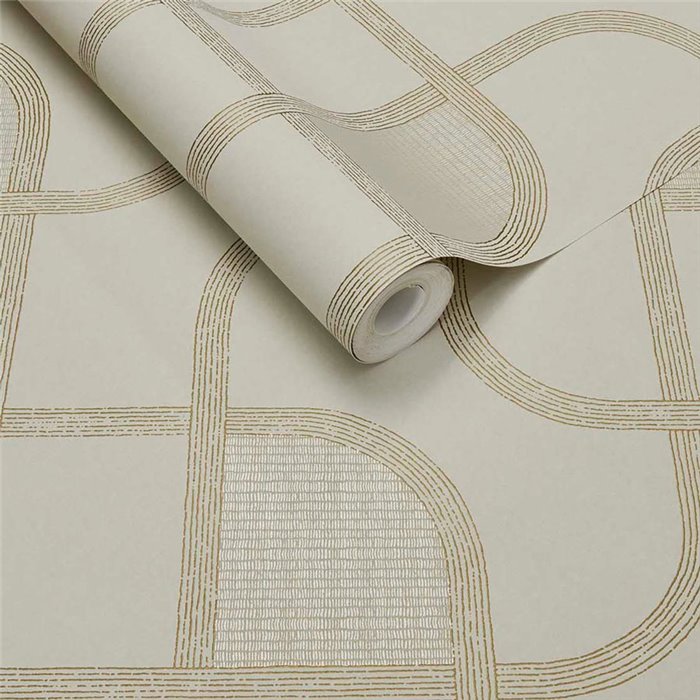 Tapete Modern Geometrisches Kurvenmuster Creme Und Gold · Eijffinger Calm Crafted 363262