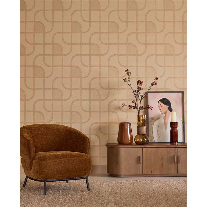 Papier peint moderne géométrique d'arches beige sable · Eijffinger Calm Crafted 363264