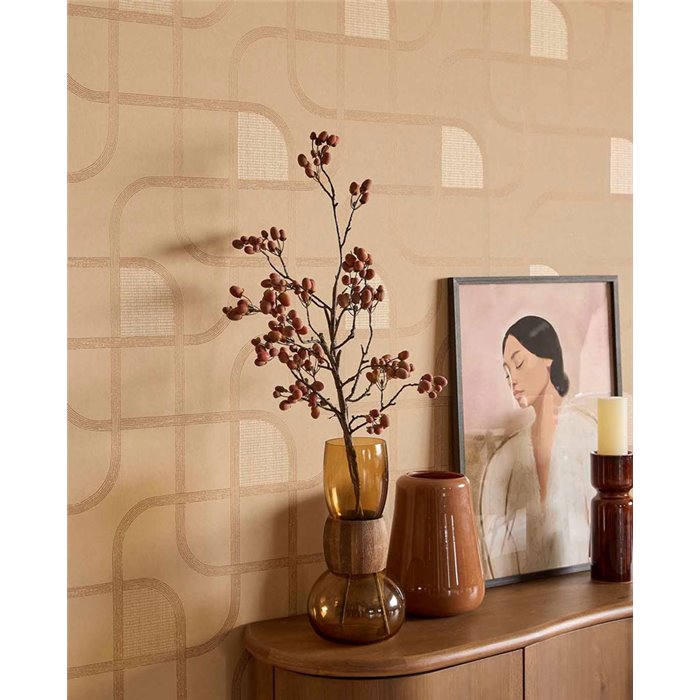 Papier peint moderne géométrique d'arches beige sable · Eijffinger Calm Crafted 363264