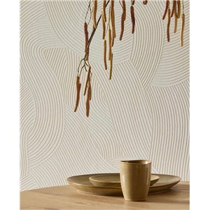 Wallpaper with Wavy Lines Cream White 2