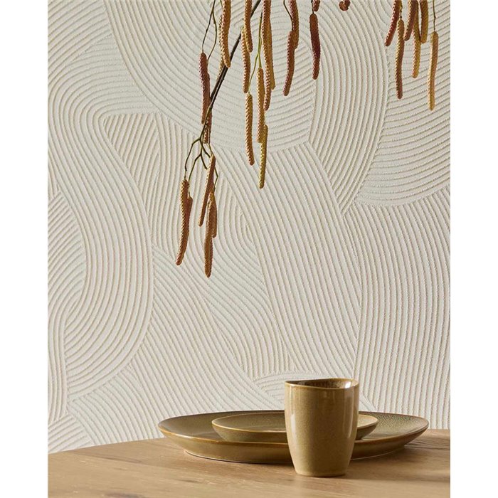 Papel pintado de ondas blanco crema · Eijffinger Calm Crafted 363271
