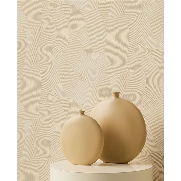 Papel pintado minimalista de líneas curvas blanco crema · Eijffinger Calm Crafted 363273