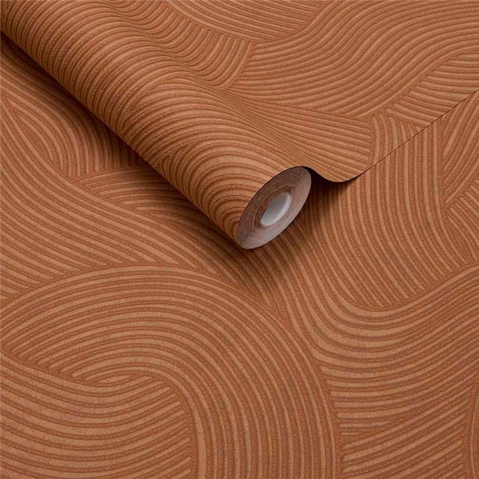 Papel pintado moderno de ondas terracota · Eijffinger Calm Crafted 363275