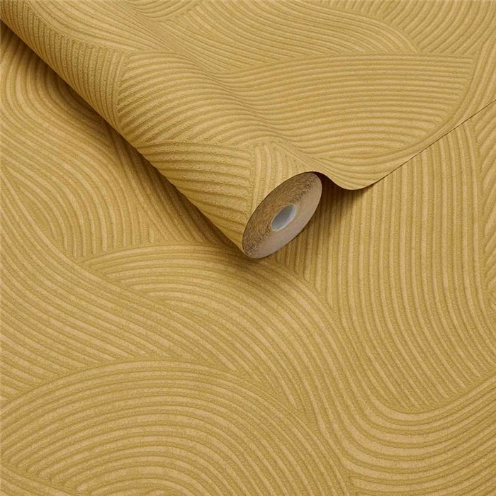 Modern Wavy Lines Wallpaper Ochre Yellow · Eijffinger Calm Crafted 363276
