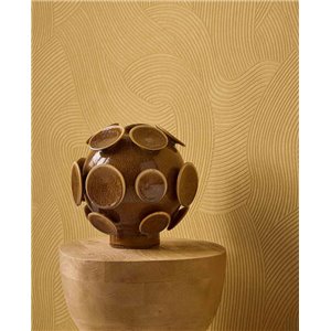 Papel pintado moderno de líneas onduladas amarillo ocre 2