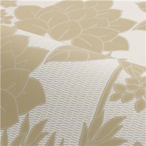 Papier peint botanique de feuilles beige et blanc 2